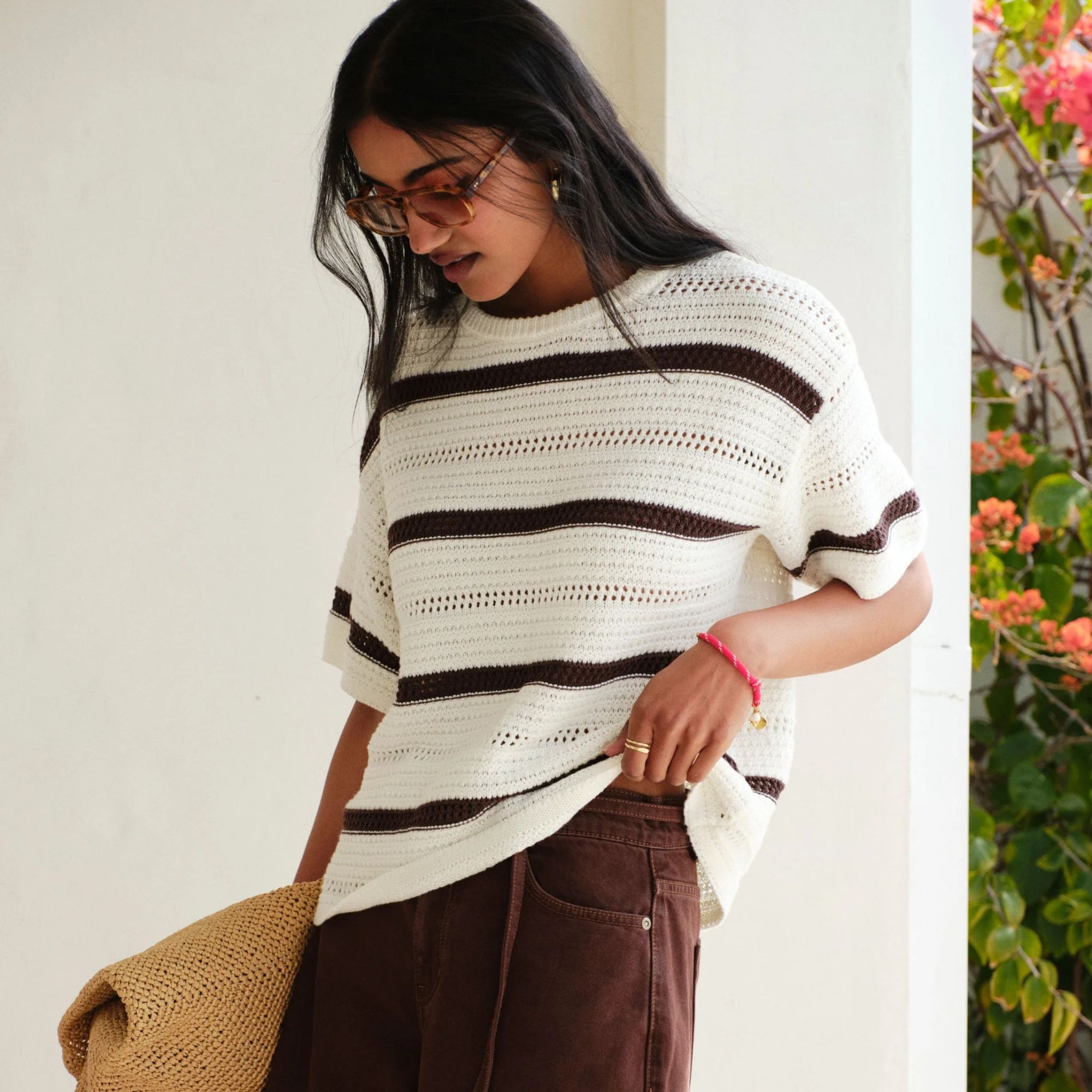 Nellie Boxy Knit Tee Brunette Wide Stripe