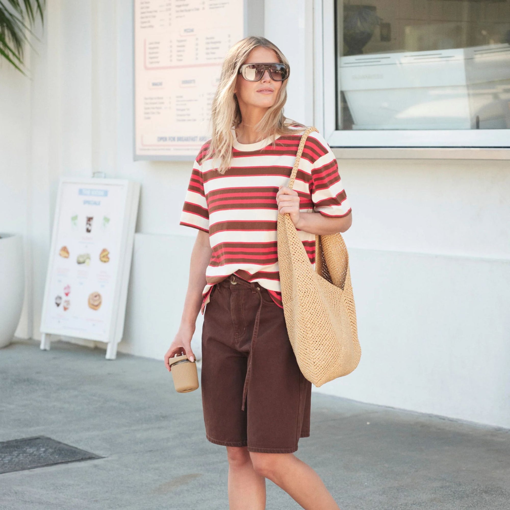 Stevie Slouchy Tee Red Toffee Stripe