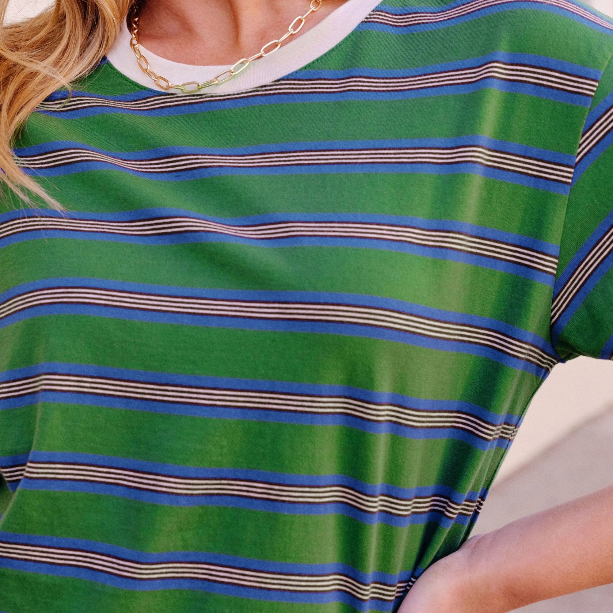 Stevie Slouchy Tee Basil Blue Stripe