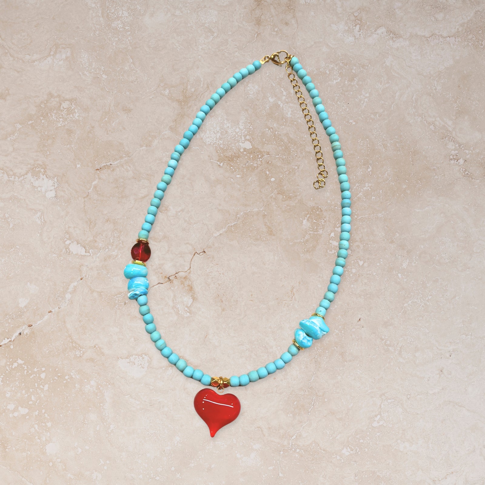 Turquoise Beaded Heart Necklace Small
