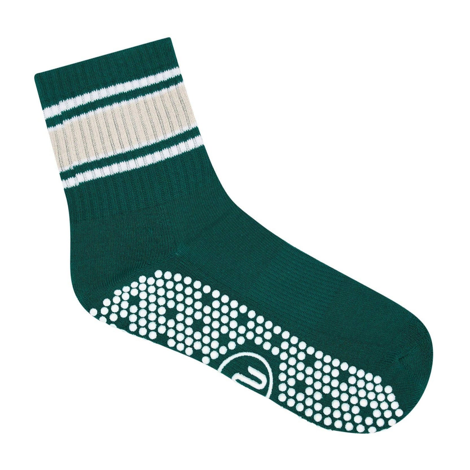 Crew Non Slip Grip Socks - Emerald Oat Stripe