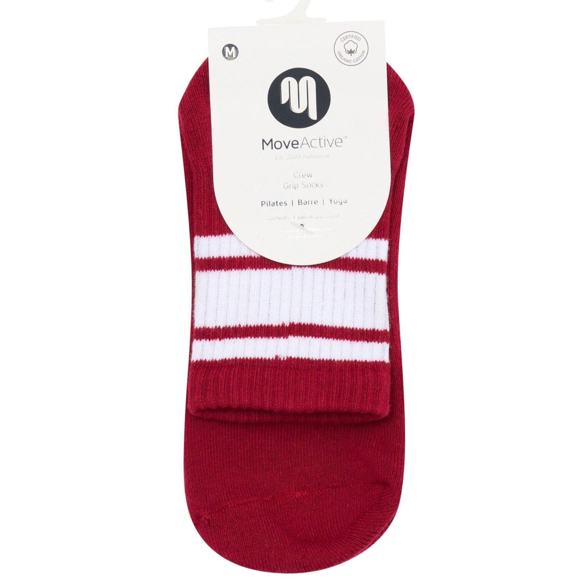 Crew Non Slip Grip Socks - Ruby Stripe