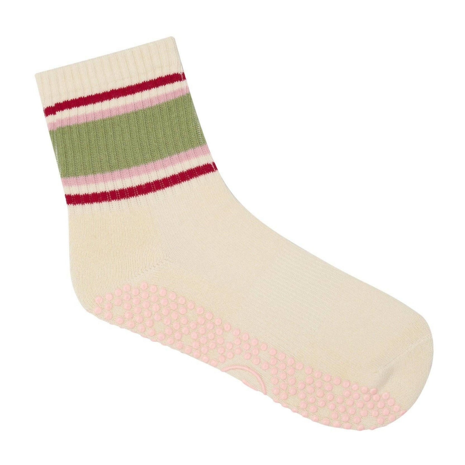 Crew Non Slip Grip Socks - Stripe Vanilla & Sage Large