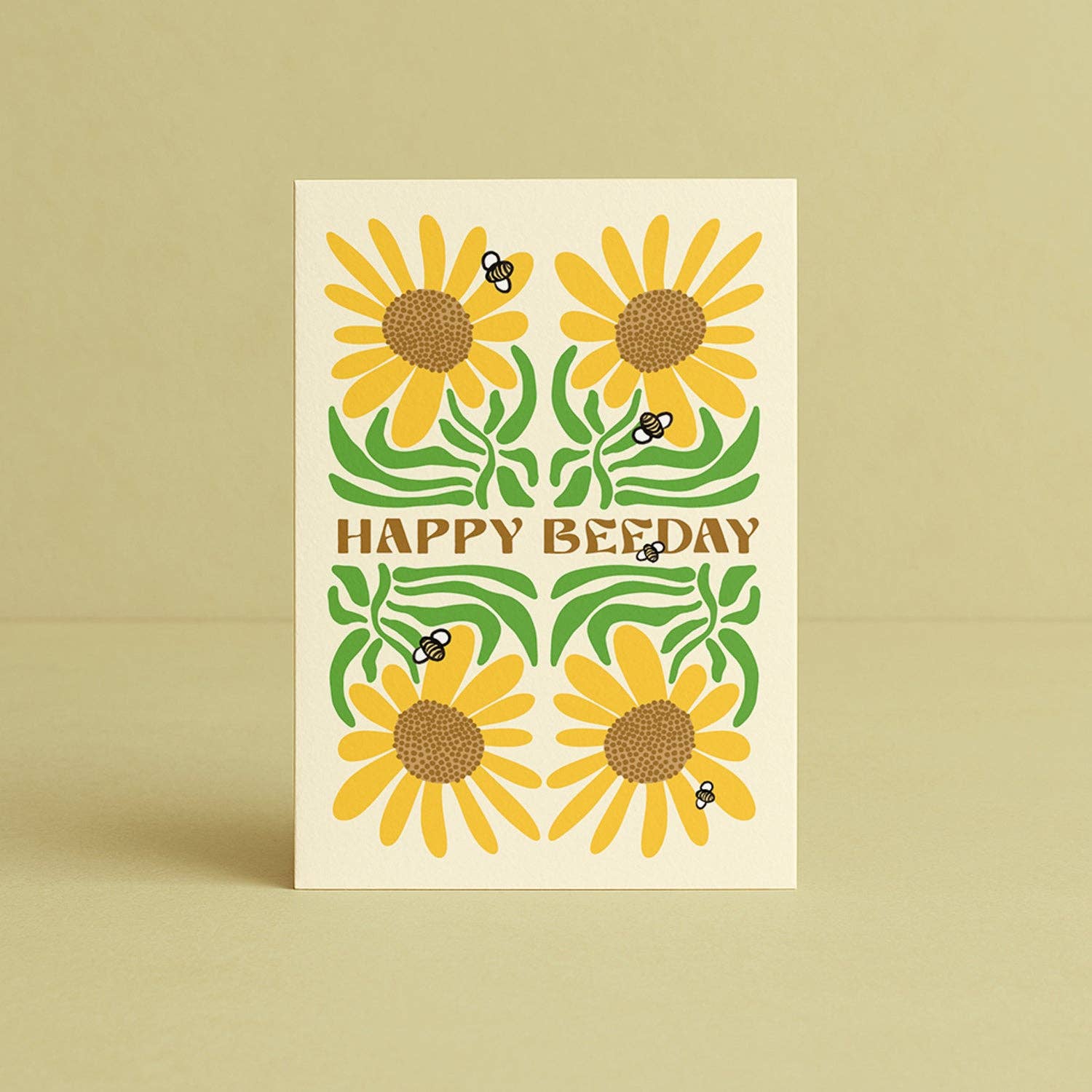 Greeting Card Happy Bee Day Sunflowers