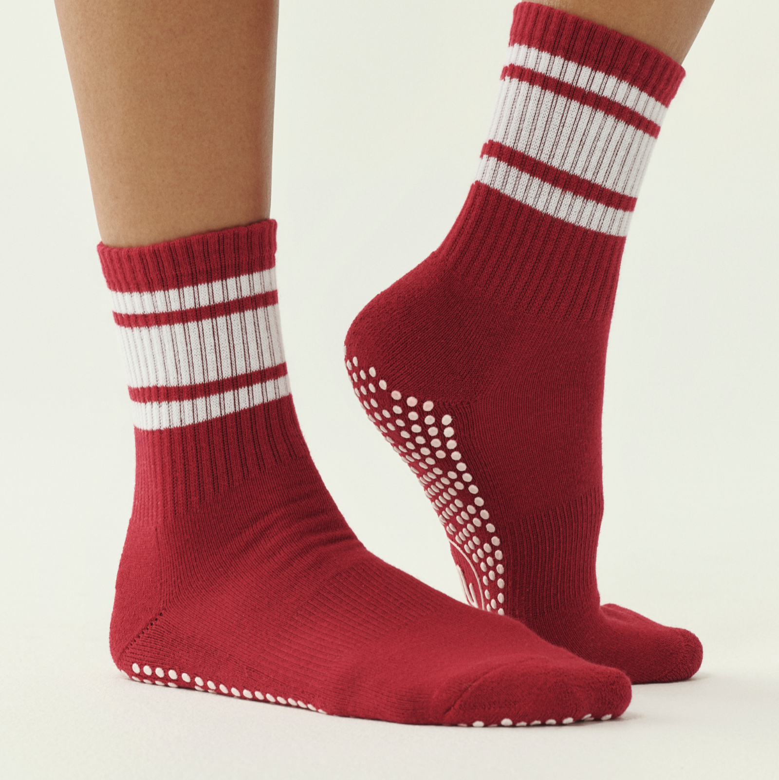 Crew Non Slip Grip Socks - Ruby Stripe