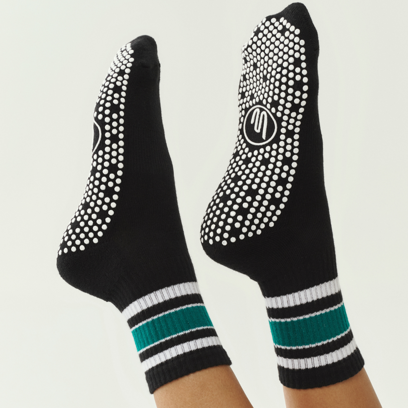 Crew Non Slip Grip Socks - Midnight Emerald Stripe
