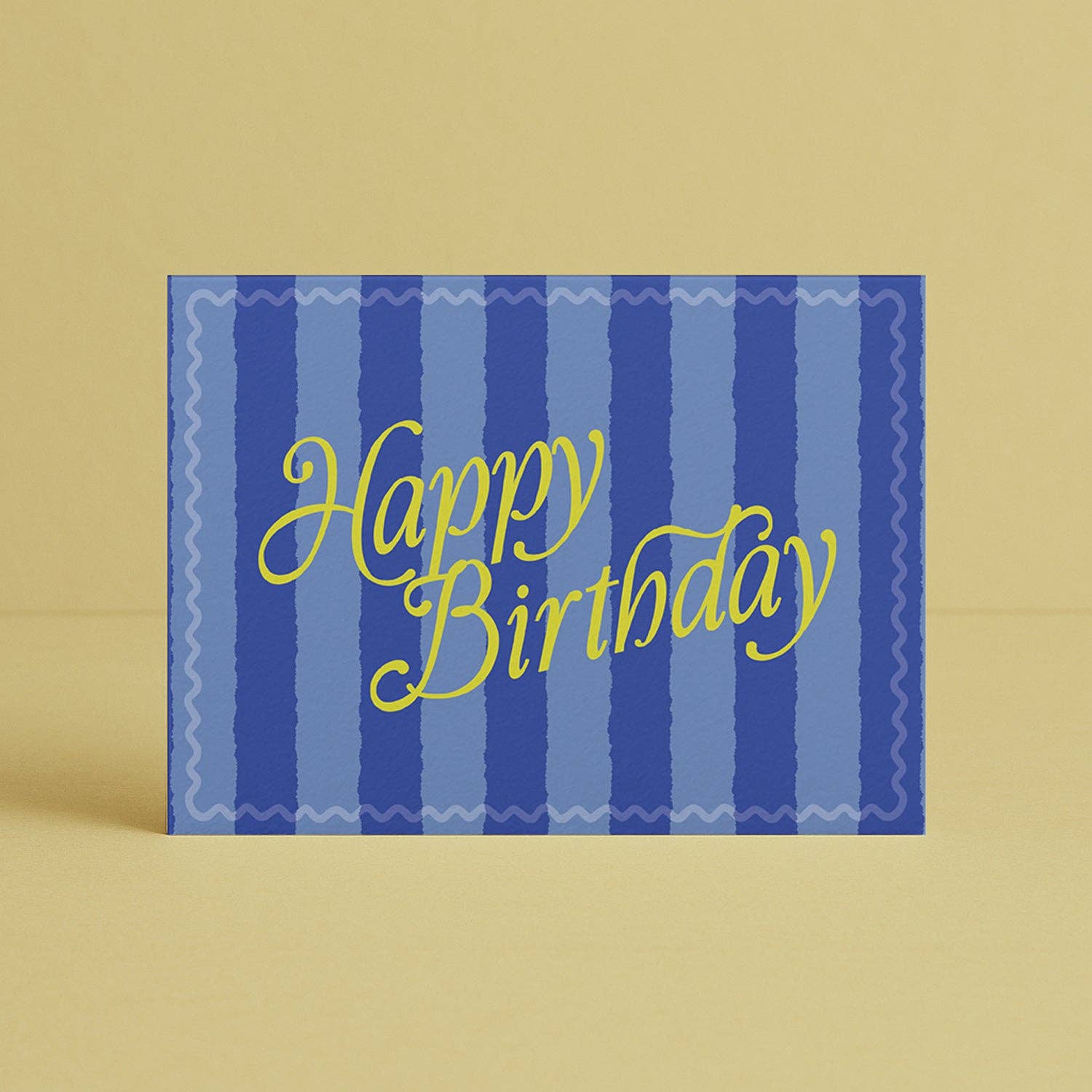 Greeting Card Happy Birthday Blue Chunky Stripe