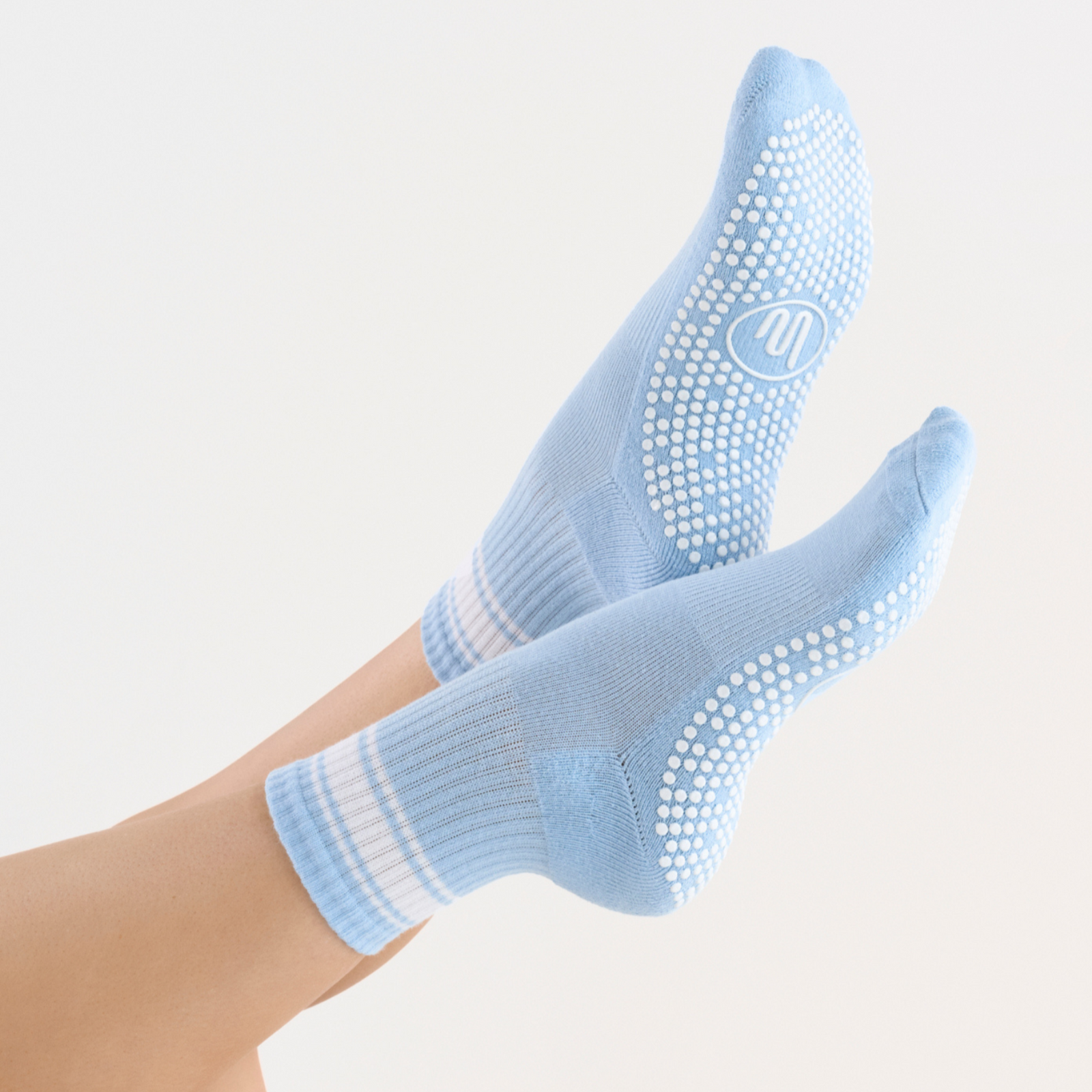Crew Non Slip Grip Socks - Powder Blue Stripes