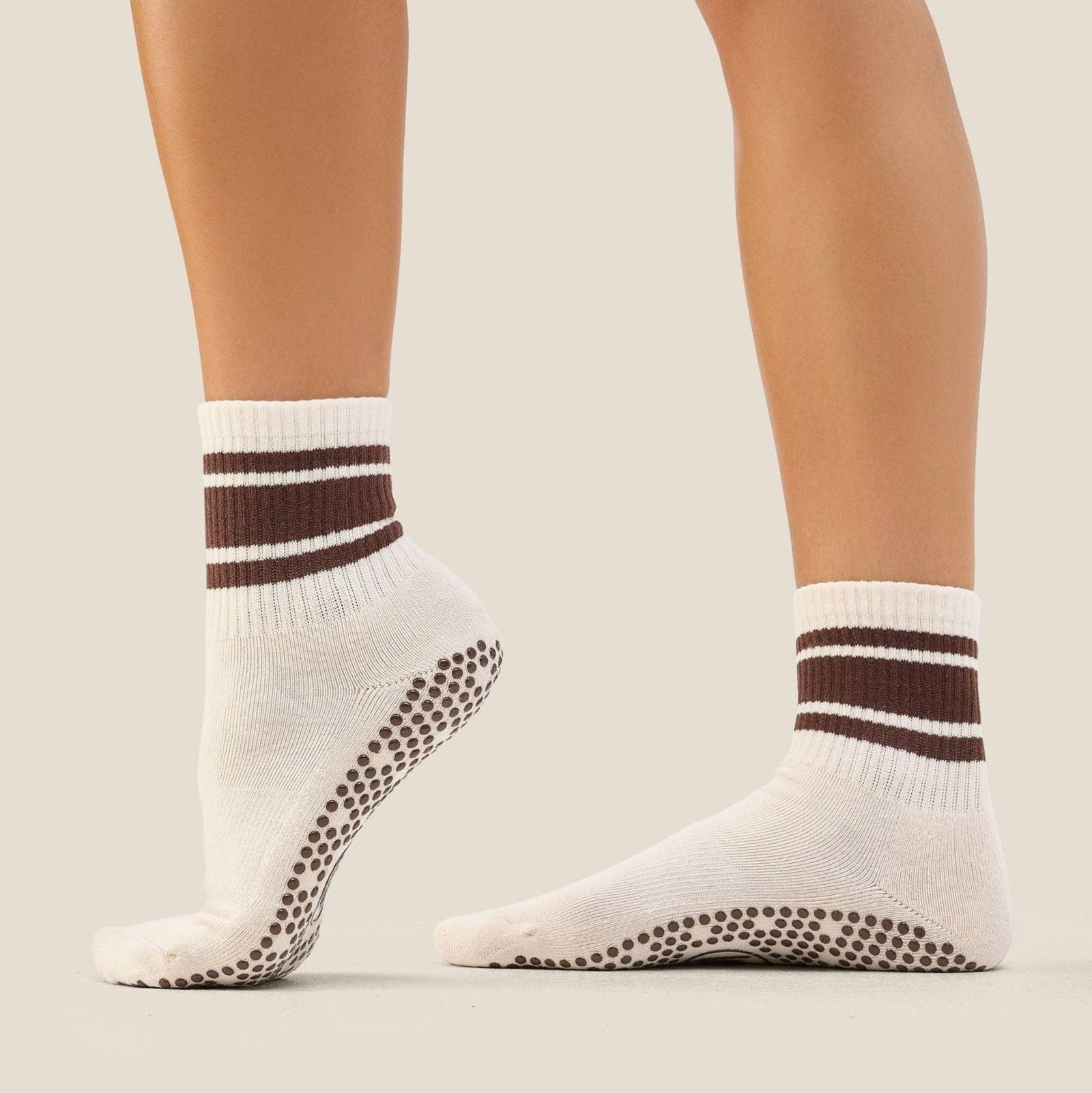 Crew Grip Socks Oat Espresso Stripe
