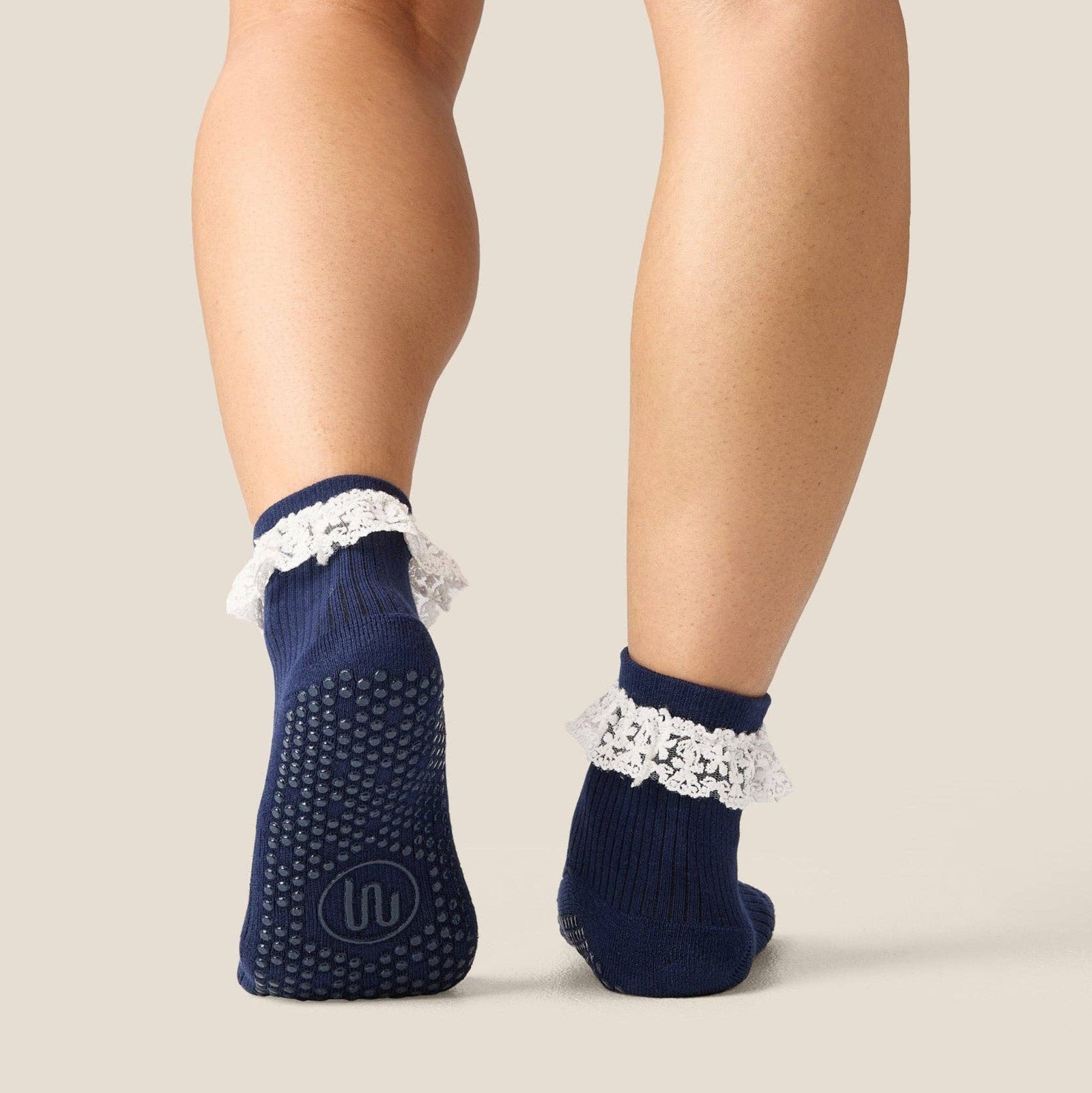 Quarter Crew Grip Socks Lovers Lace Navy