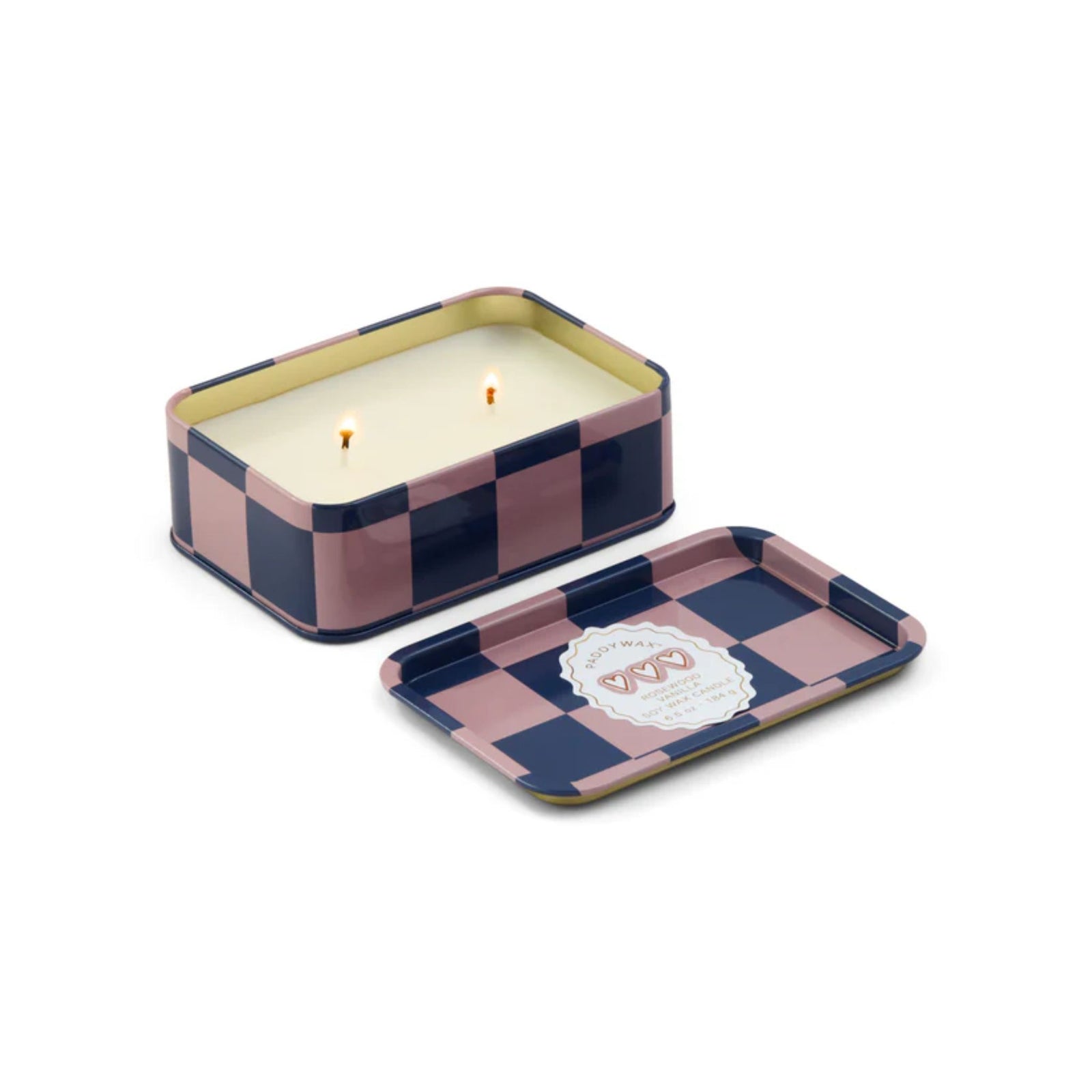 Adopo Hearts Printed Tin Candle - Rosewood & Vanilla