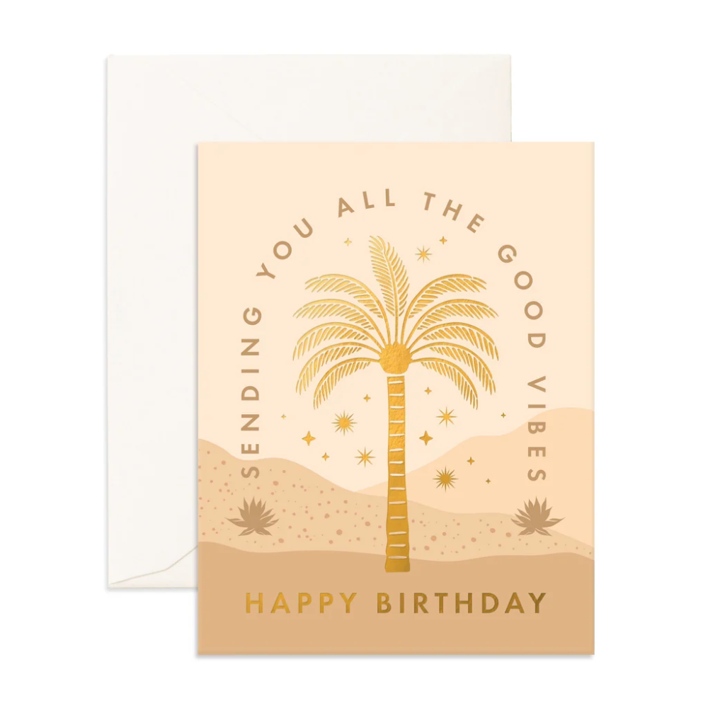Greeting Card Happy Birthday Vibes Palm
