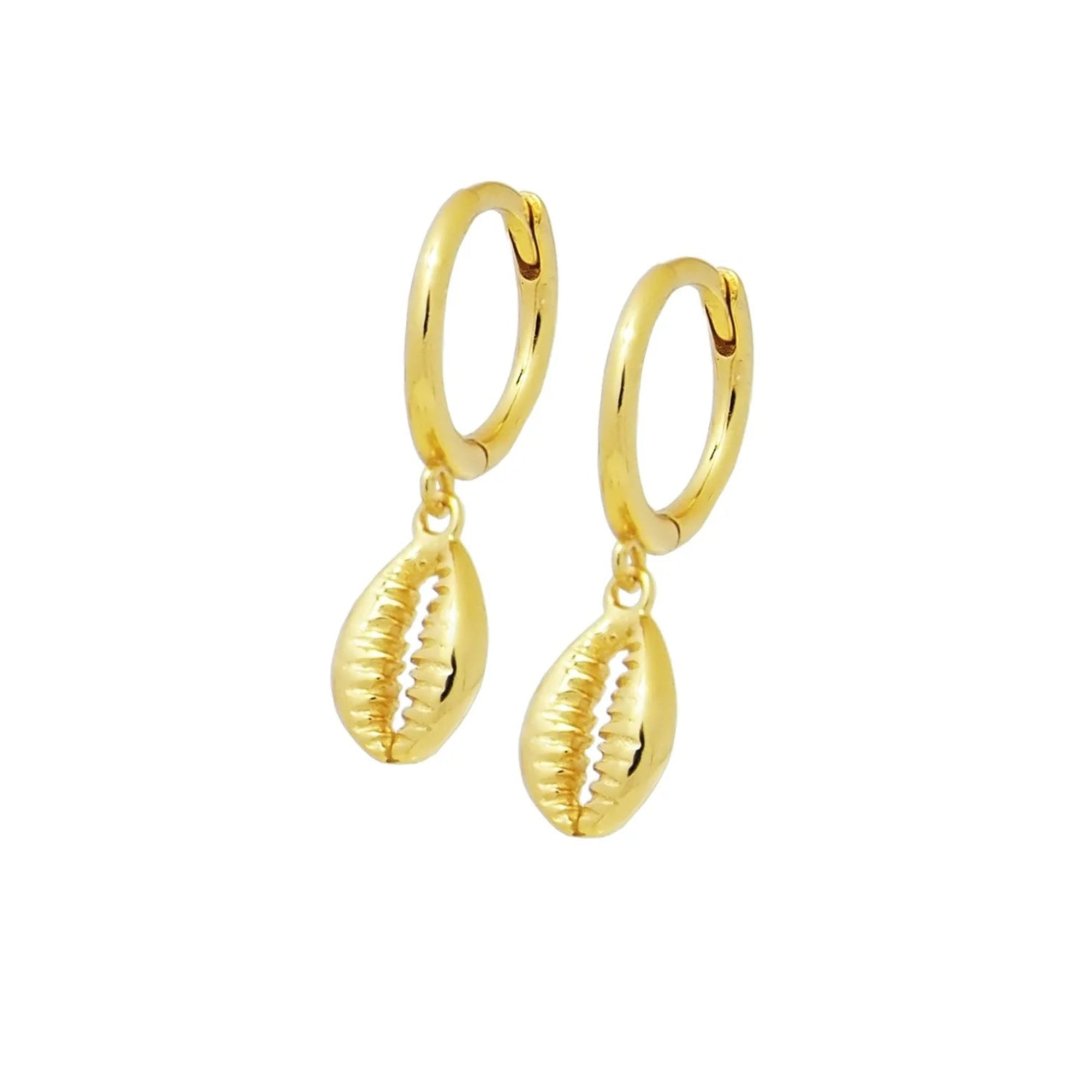 Gold Cowrie Shell Huggies