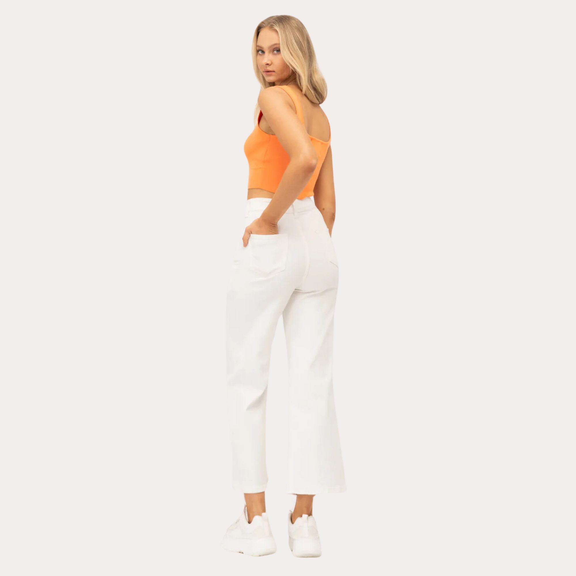 Oatmeal Cropped Wide Leg Jean