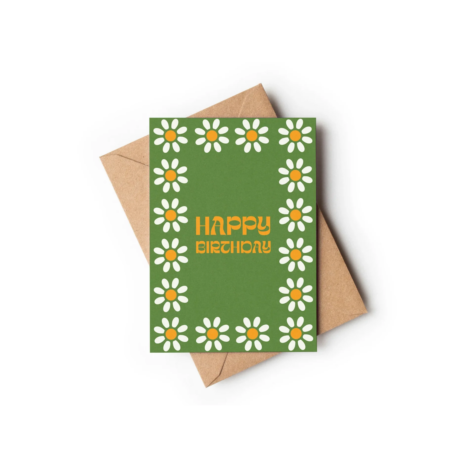 Greeting Card Happy Birthday Green Daisy