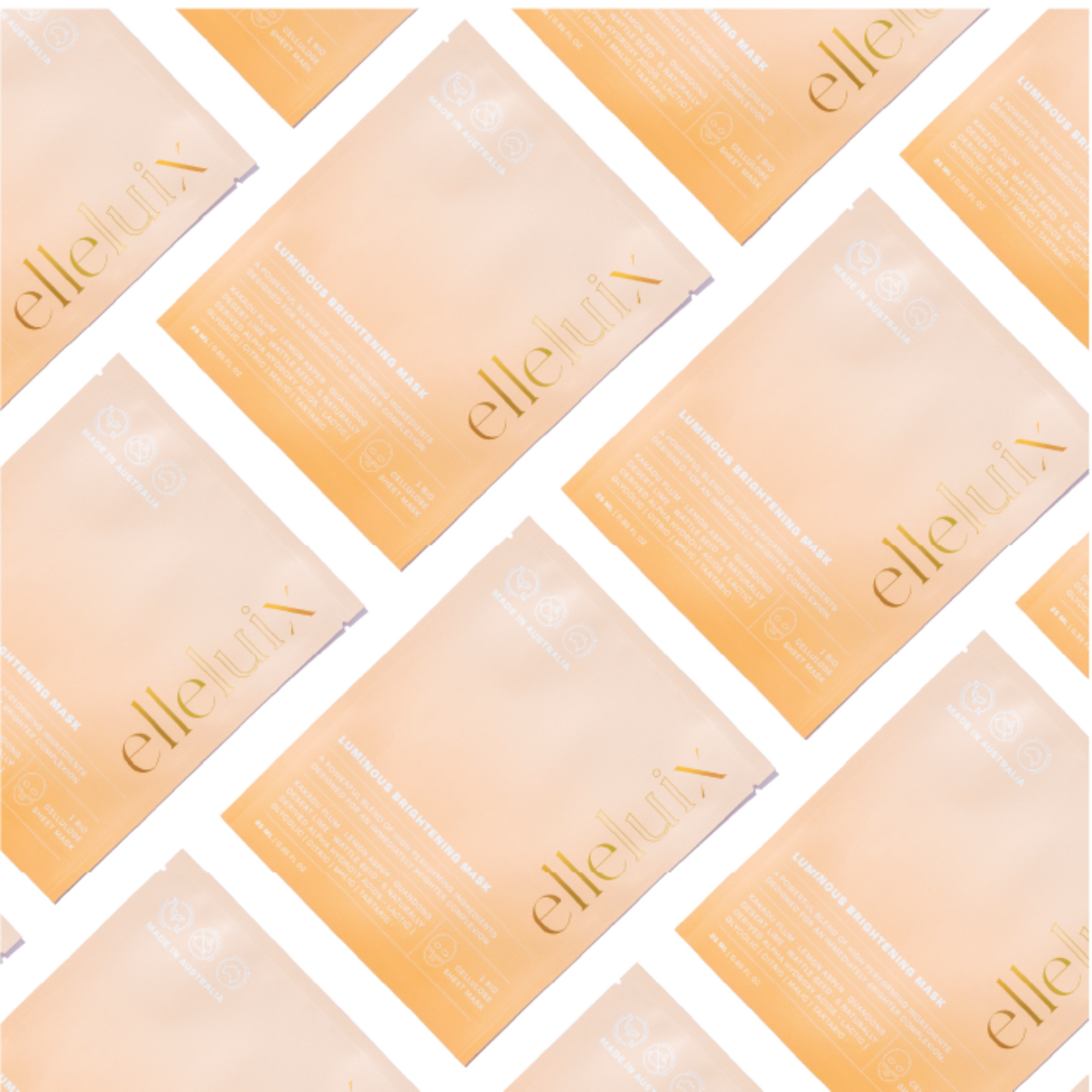 Pattern of &#39;elle&#39; branded products with gradient colors on a white background