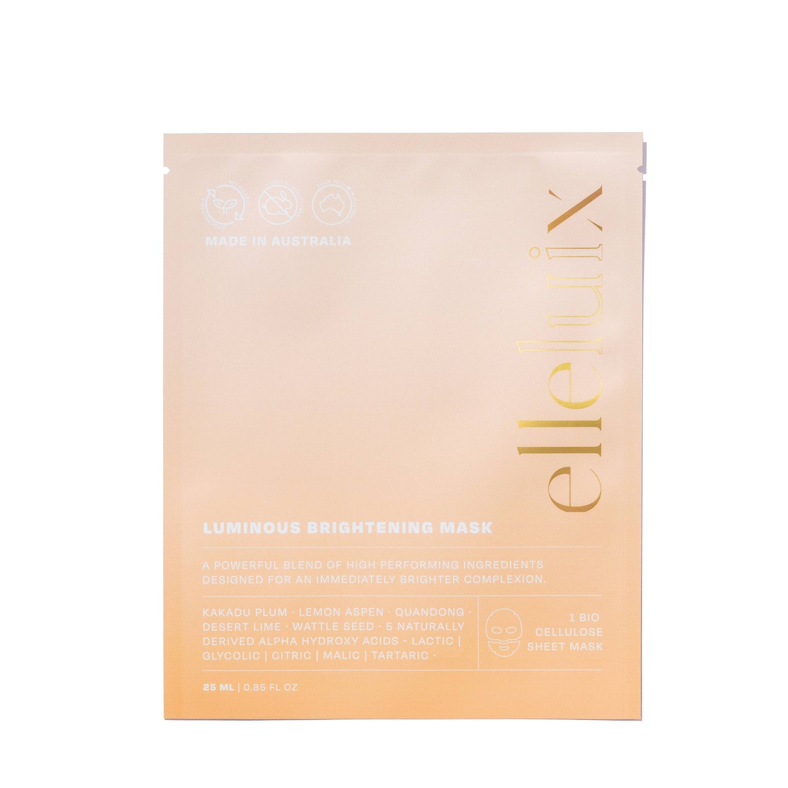 Elle Lux Luminous Brightening Mask on a textured pink background