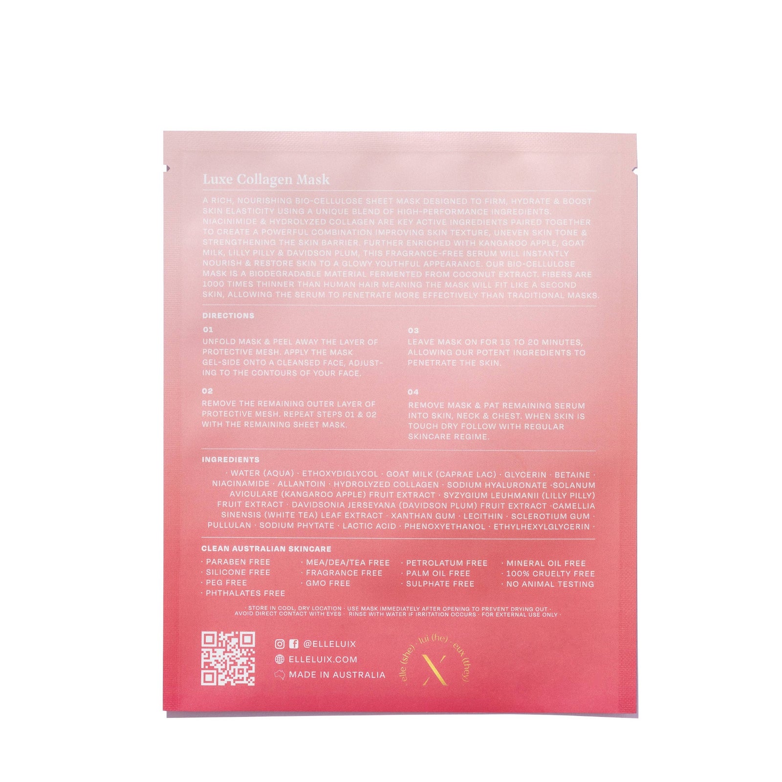 Pink Luxe Collagen Mask packaging with brand name on a white background