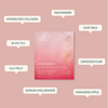 Collagen mask packaging with ingredient labels on a pink background