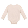 Beige baby bodysuit with long sleeves on a white background