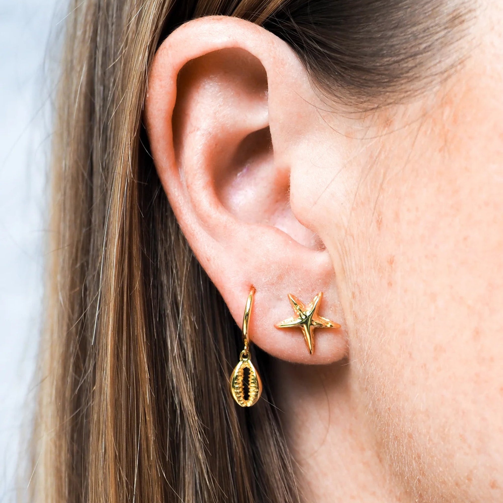 Gold Cowrie Shell Huggies