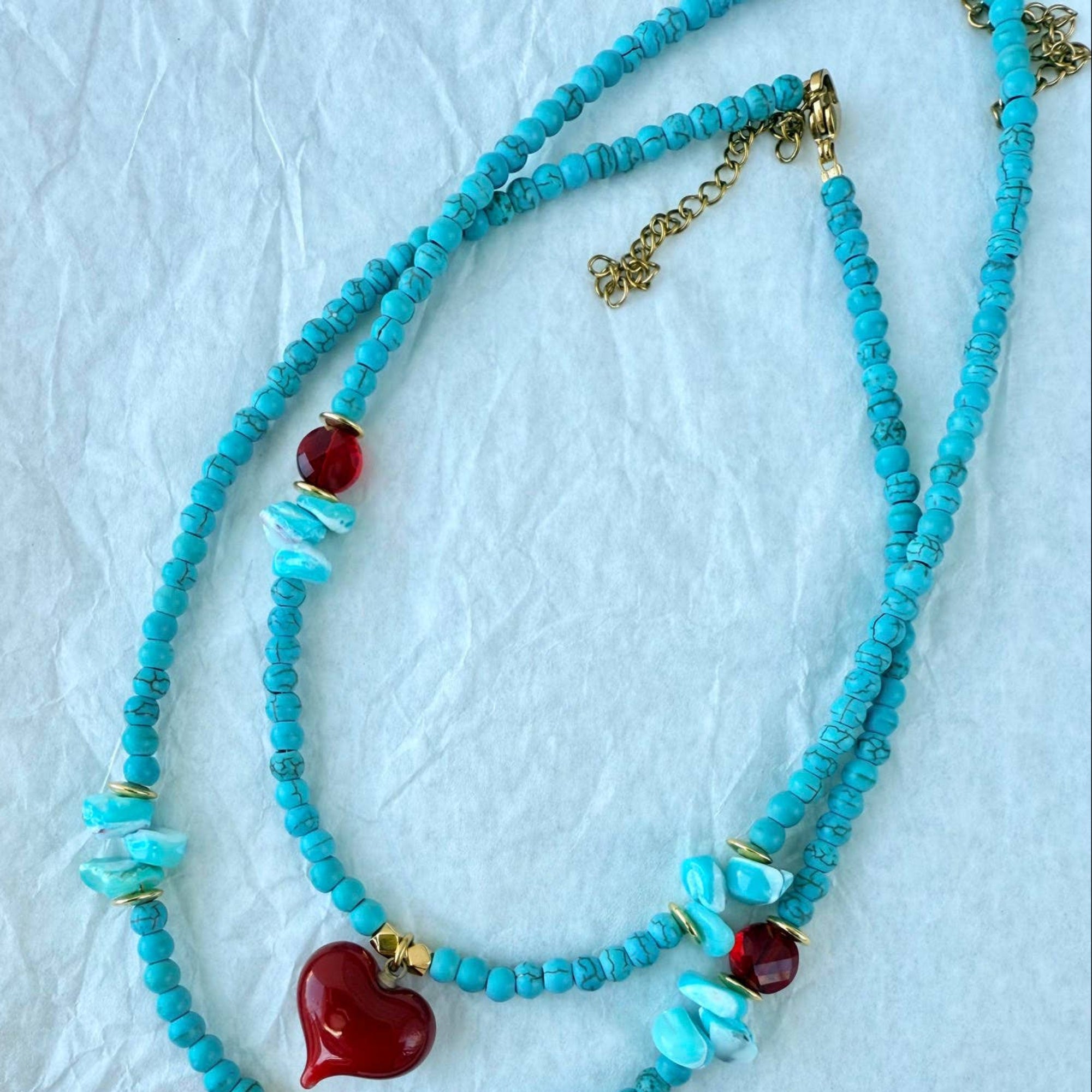 Turquoise Beaded Heart Necklace Small