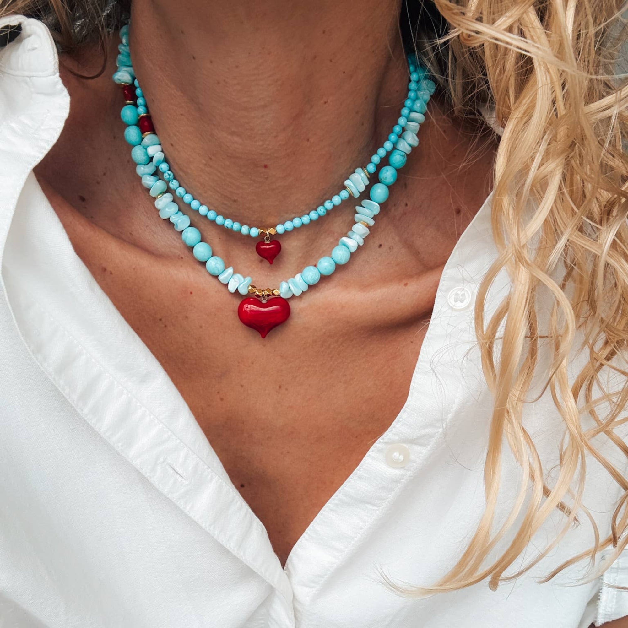 Turquoise Beaded Heart Necklace Small