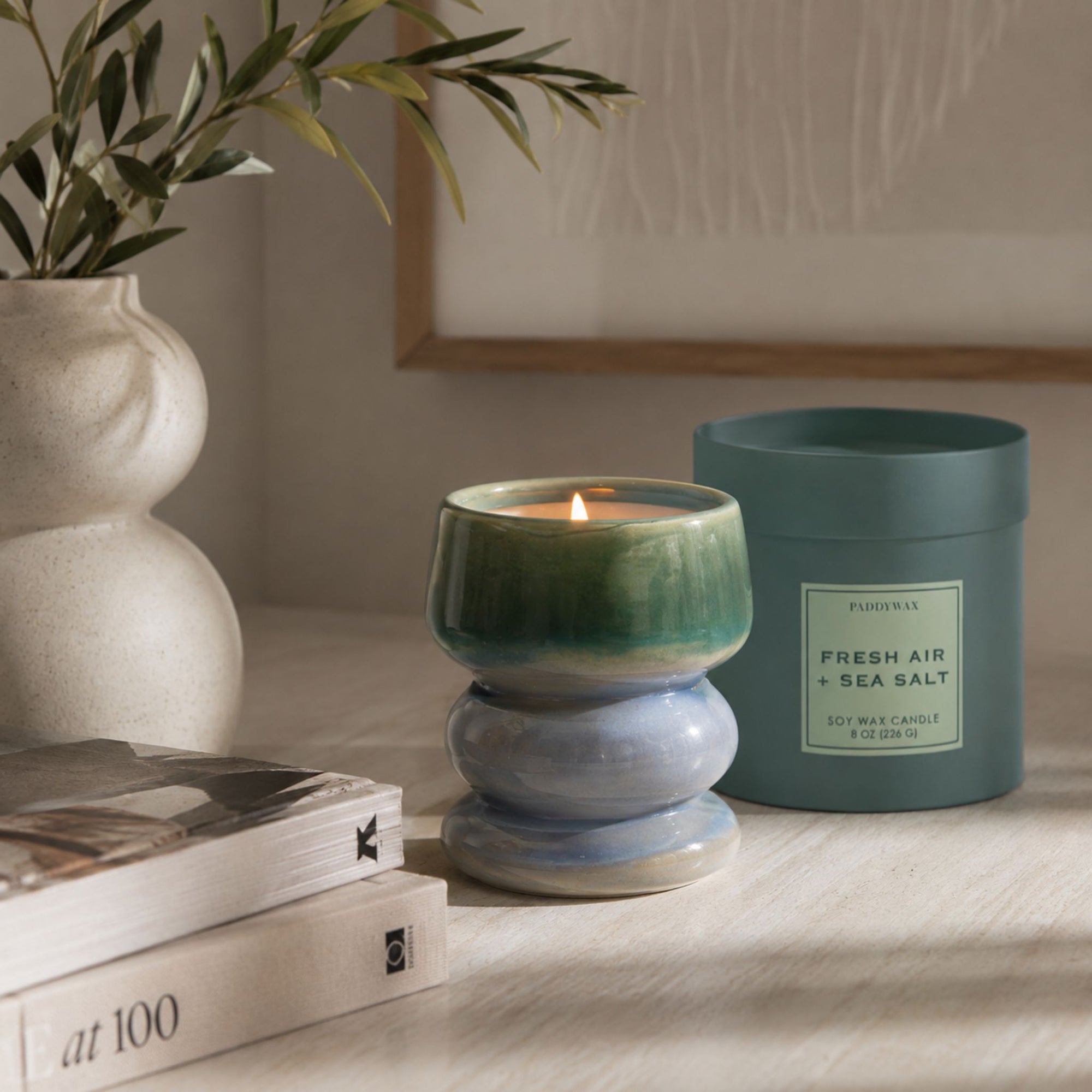 Melt Ombre Reactive Dyed Ceramic Candle - Fresh Air &amp; Sea Salt