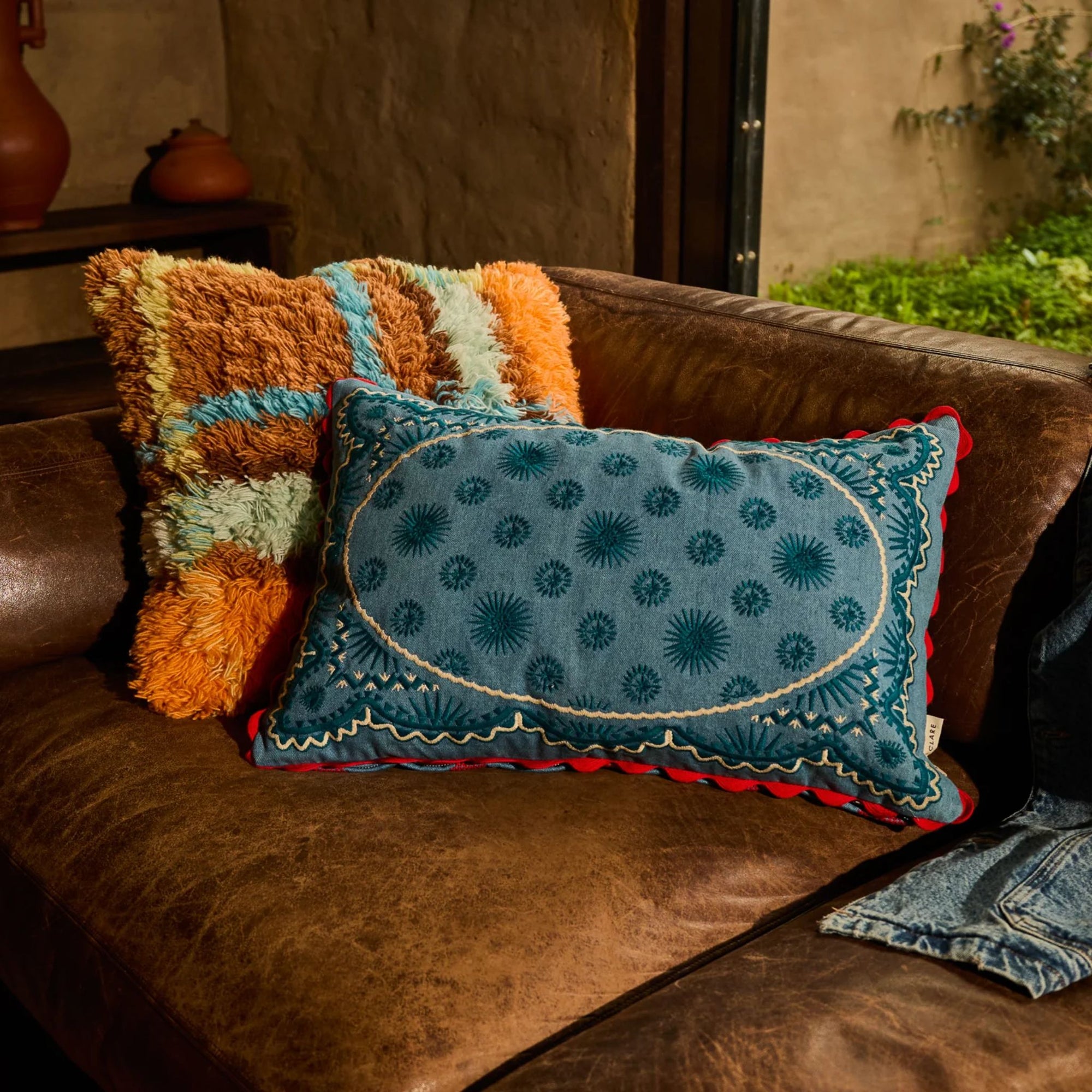 Anneliese Reversible Denim Cushion Poppy
