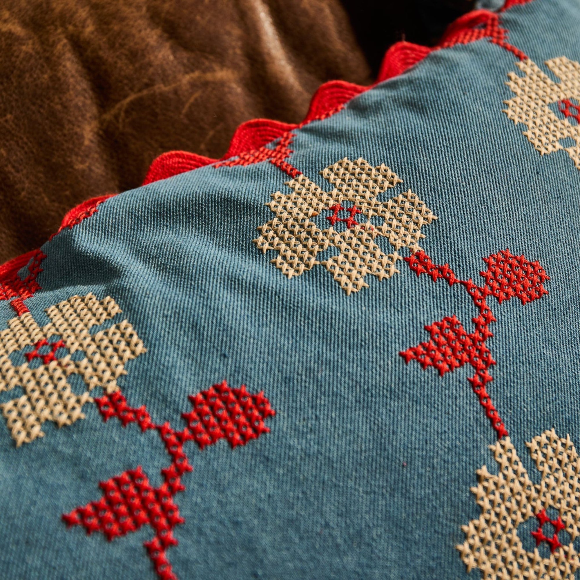 Anneliese Reversible Denim Cushion Poppy