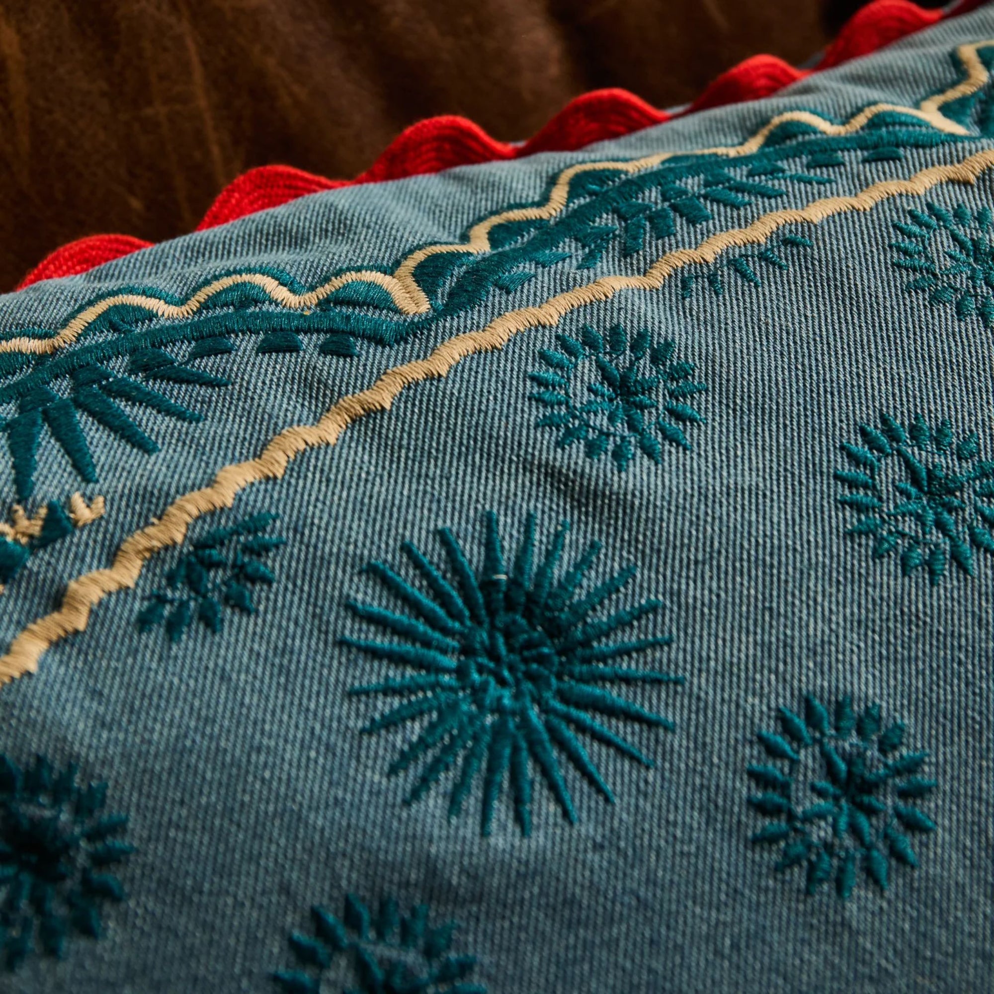 Anneliese Reversible Denim Cushion Poppy