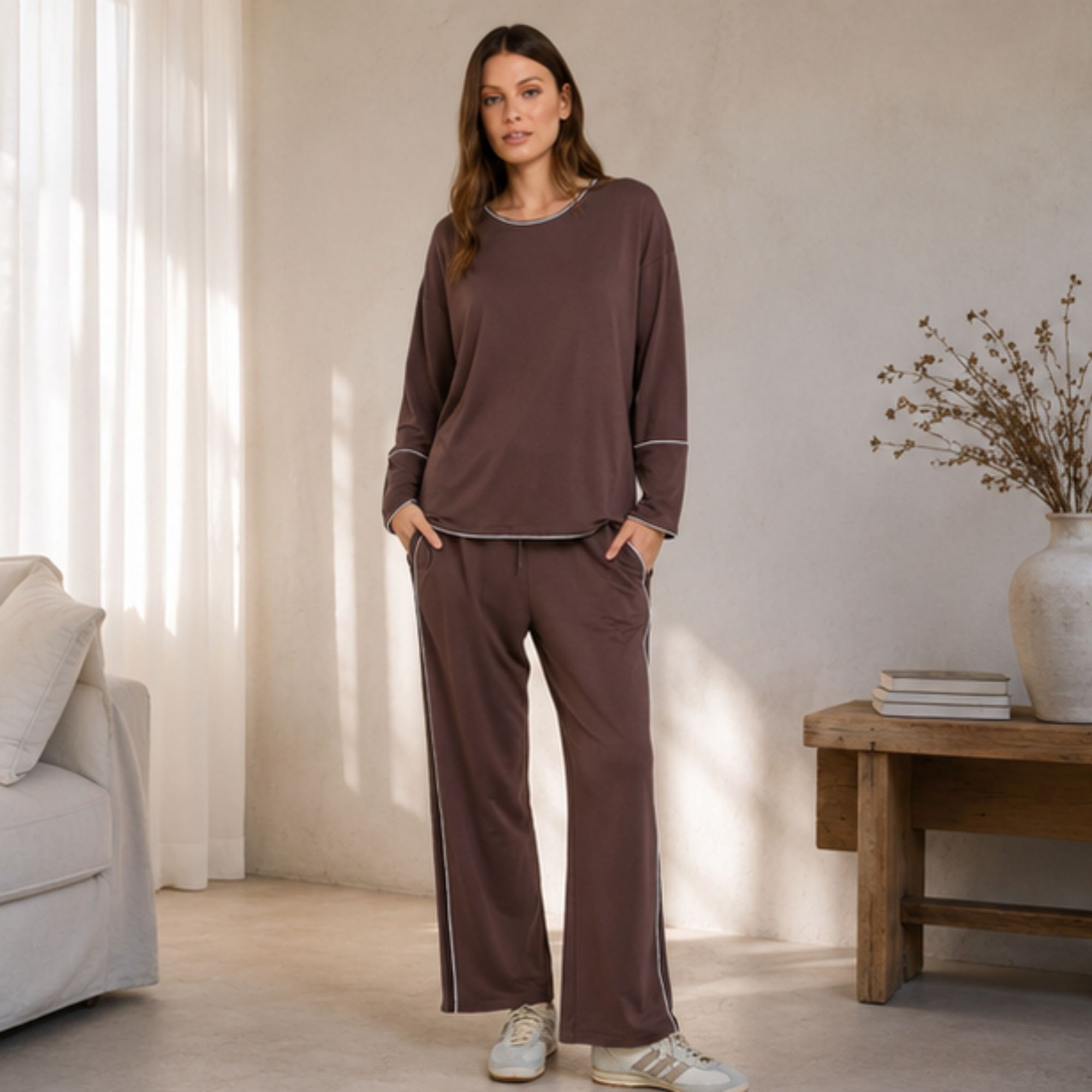 Evelyn Wide Leg Jogger Nutmeg