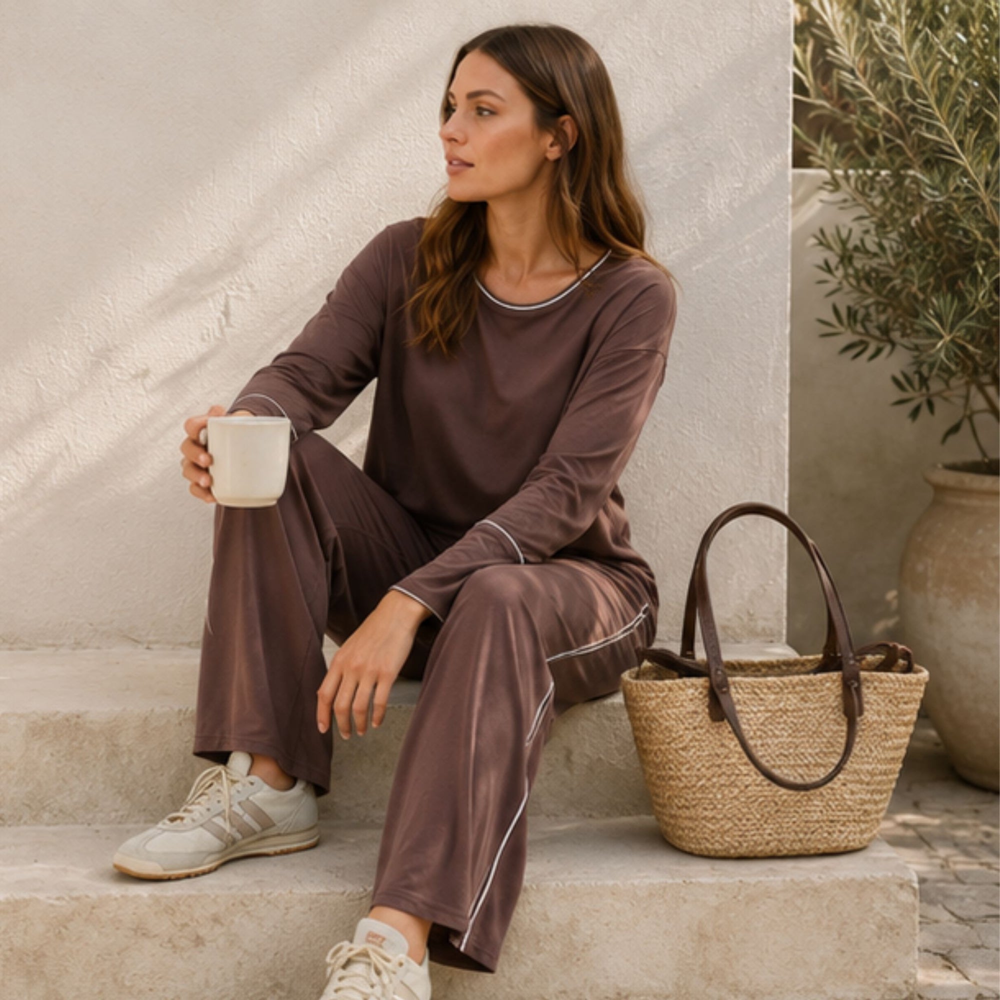 Evelyn Wide Leg Jogger Nutmeg