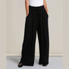 Person wearing black wide-leg pants on a plain background