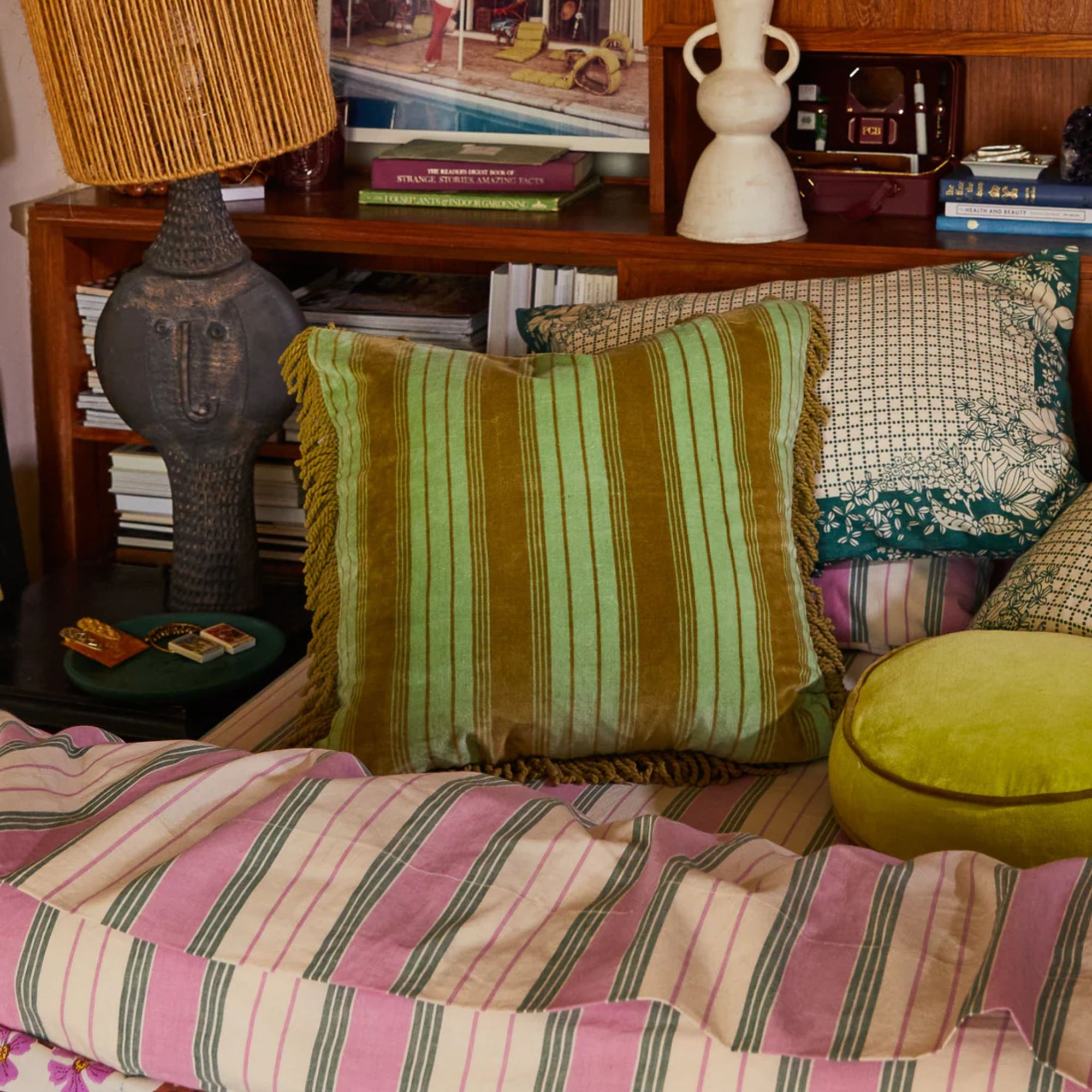 Brigitte Velvet Cushion - Olive