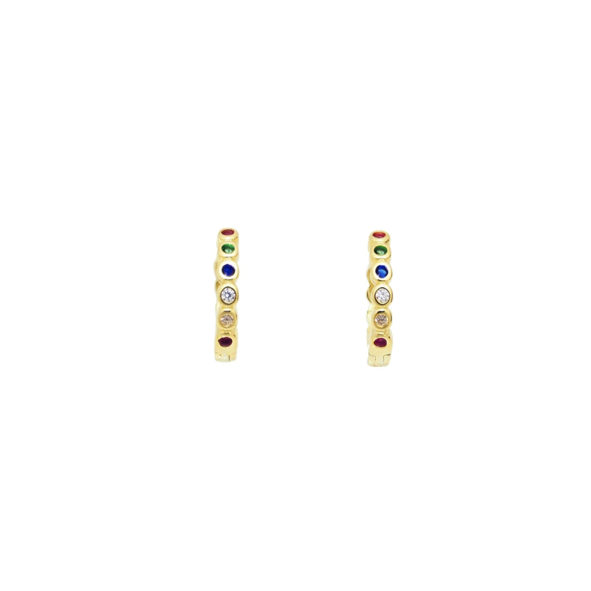 18k Gold Vermeil Rainbow CZ Huggie Hoop Earrings