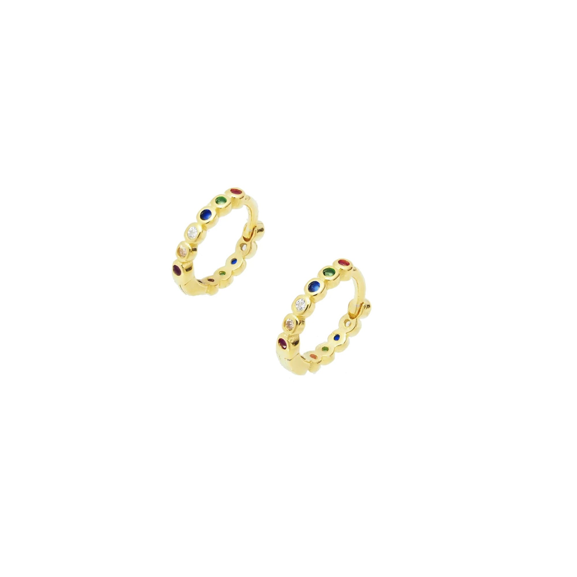 18k Gold Vermeil Rainbow CZ Huggie Hoop Earrings