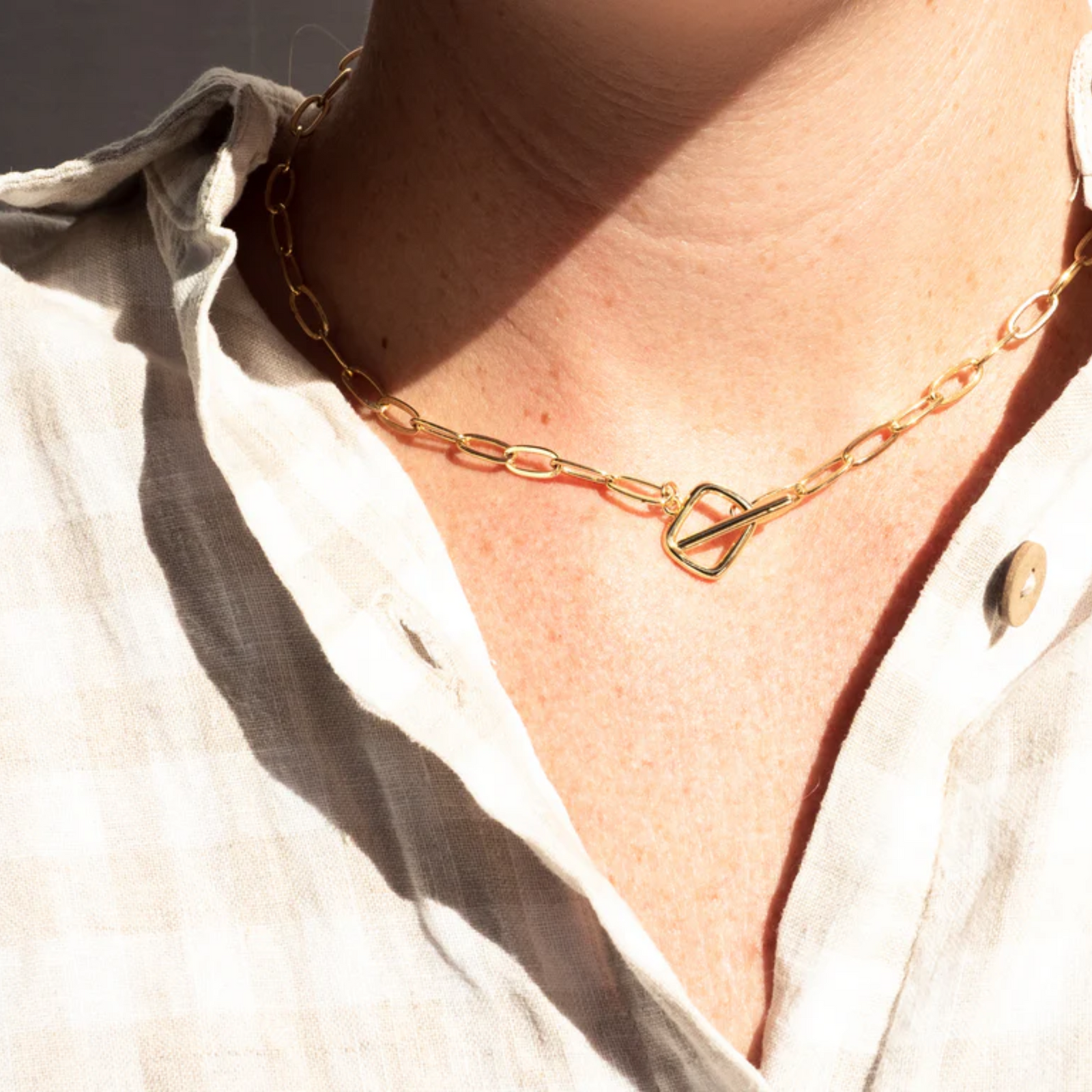 Square Toggle Clasp Paperclip Chain Necklace