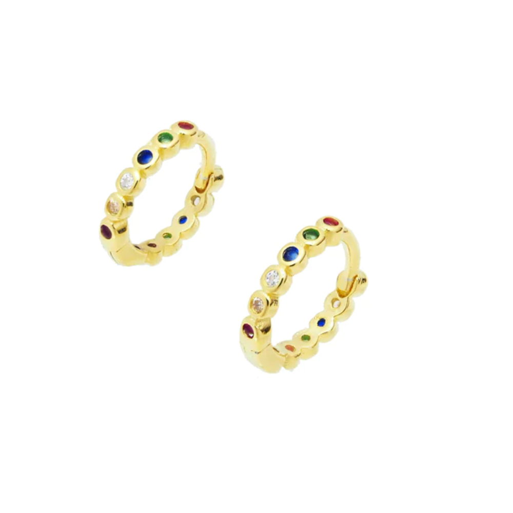 18k Gold Vermeil Huggie with Tiny Multicoloured CZ Gems