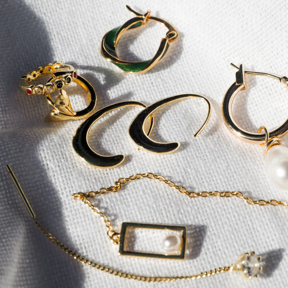 18k Gold Vermeil Huggie with Tiny Multicoloured CZ Gems