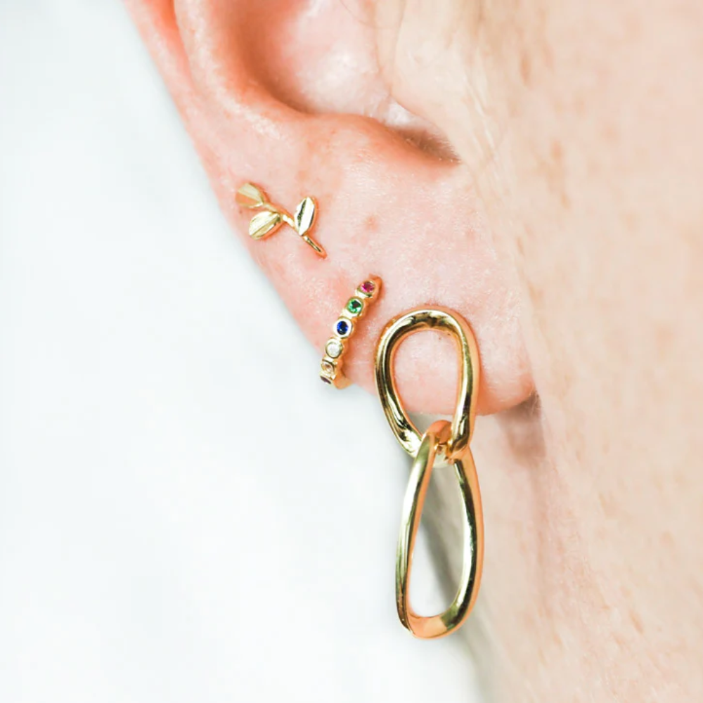 18k Gold Vermeil Huggie with Tiny Multicoloured CZ Gems