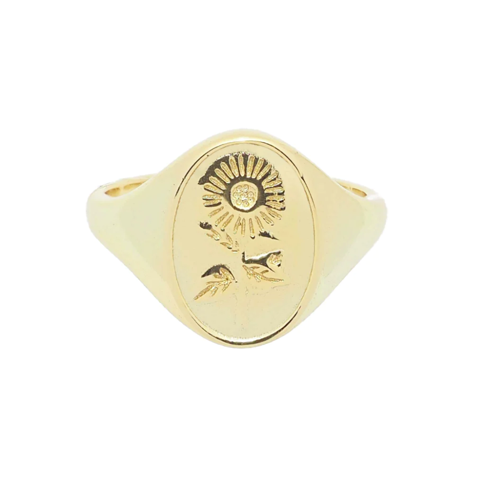 18K Gold Vermeil Sunflower Signet Ring