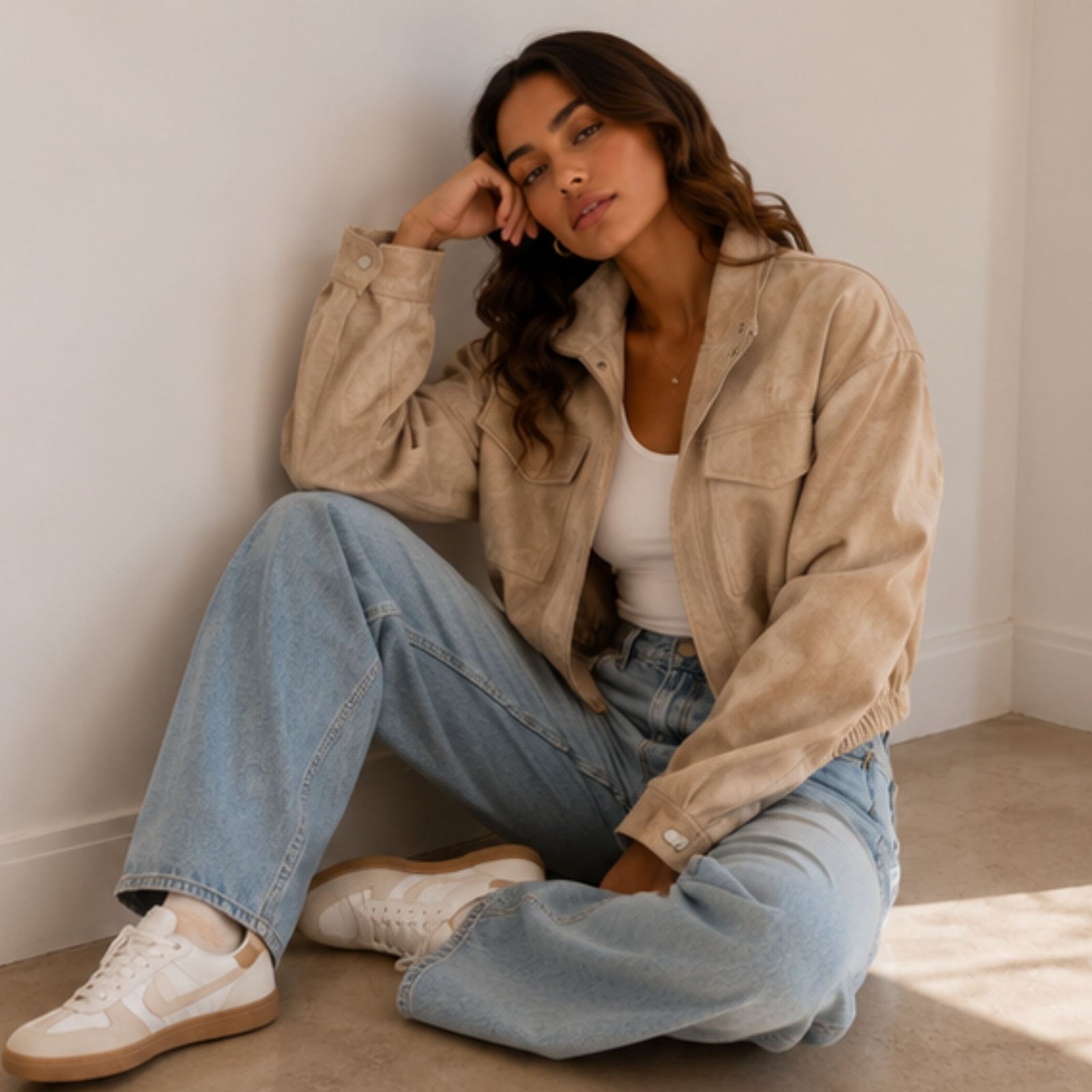 Funnel Neck Faux Suede Jacket
