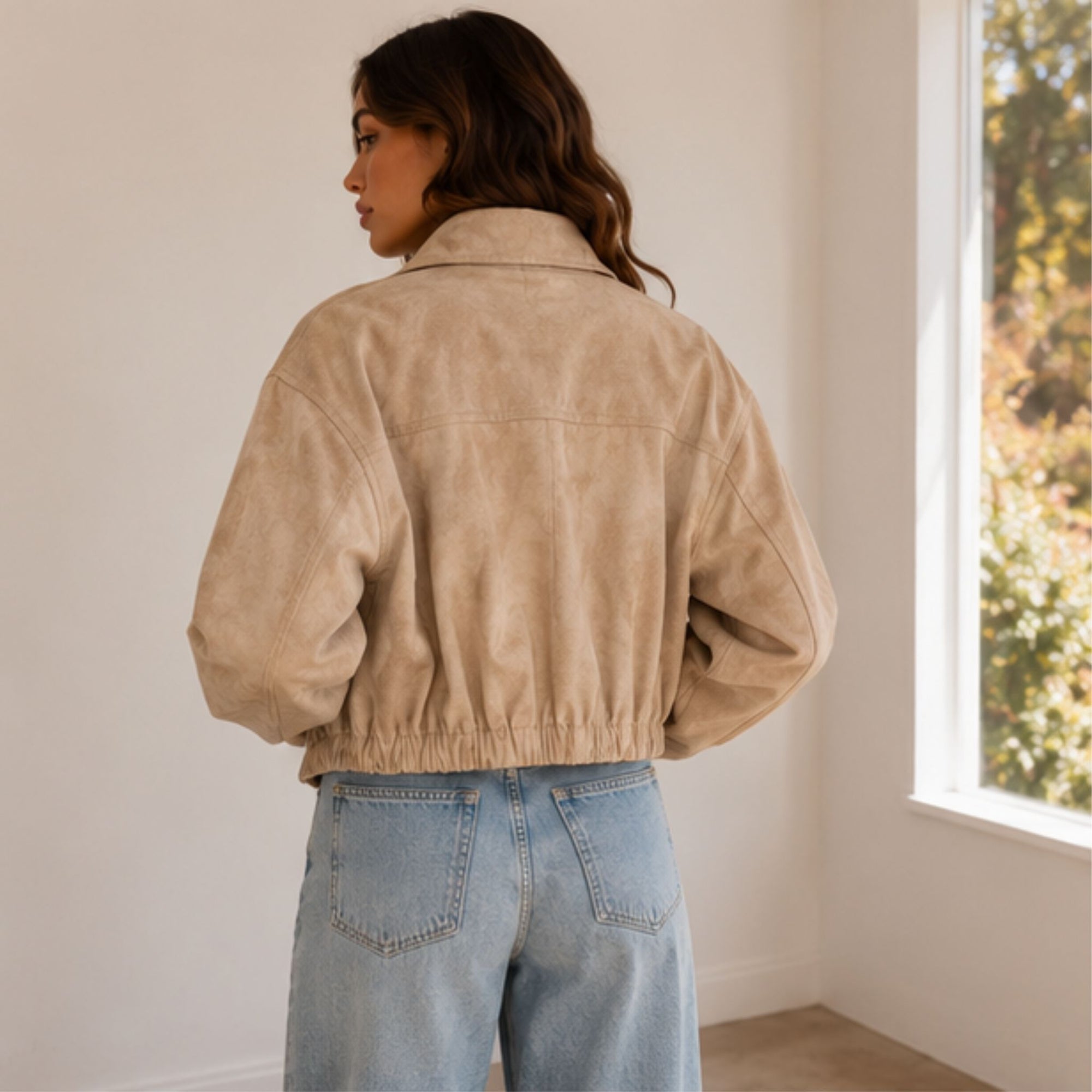 Funnel Neck Faux Suede Jacket