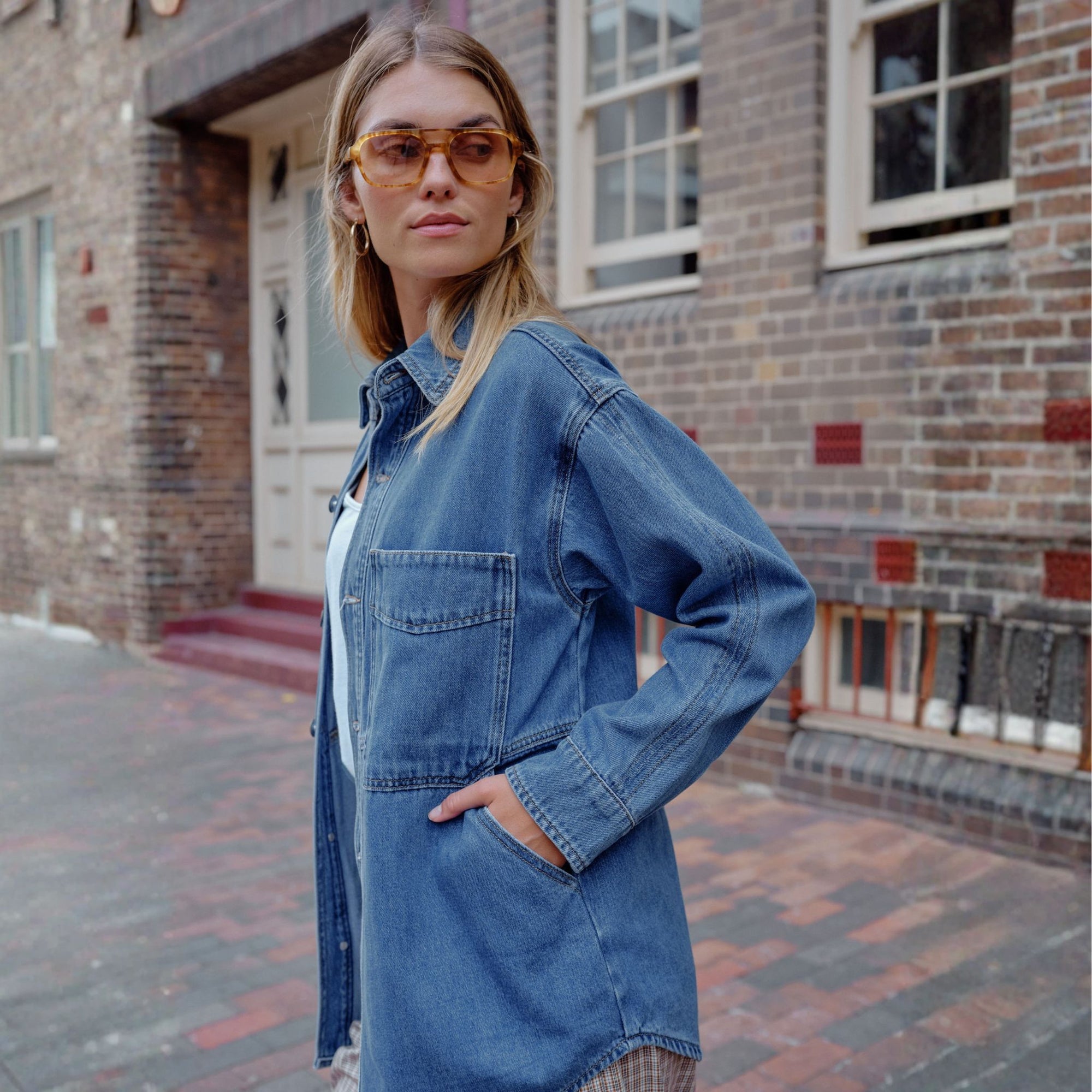 Bobbi Side Pocket Denim Shacket Vintage Blue