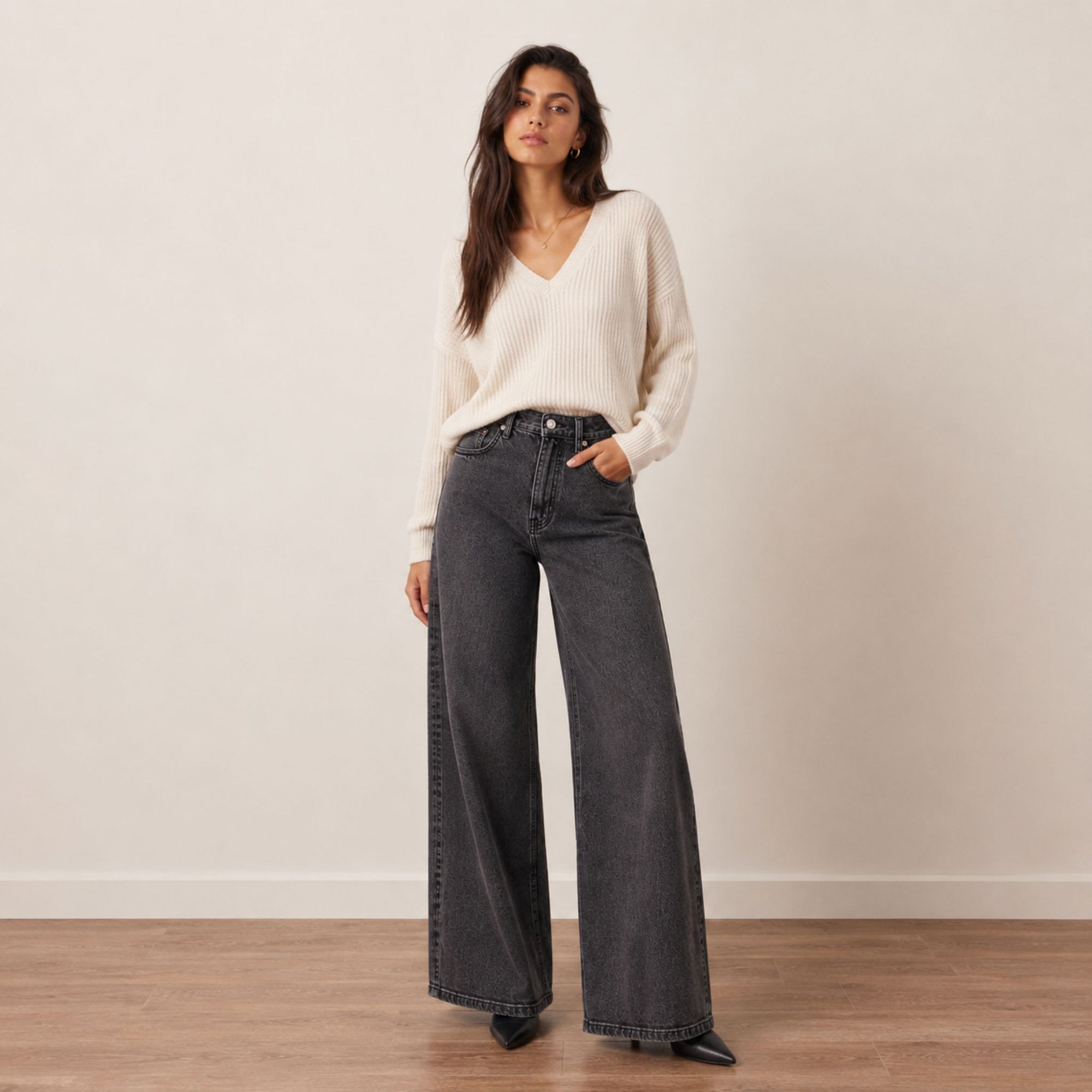 Evie Wide Leg Jean Washed Black