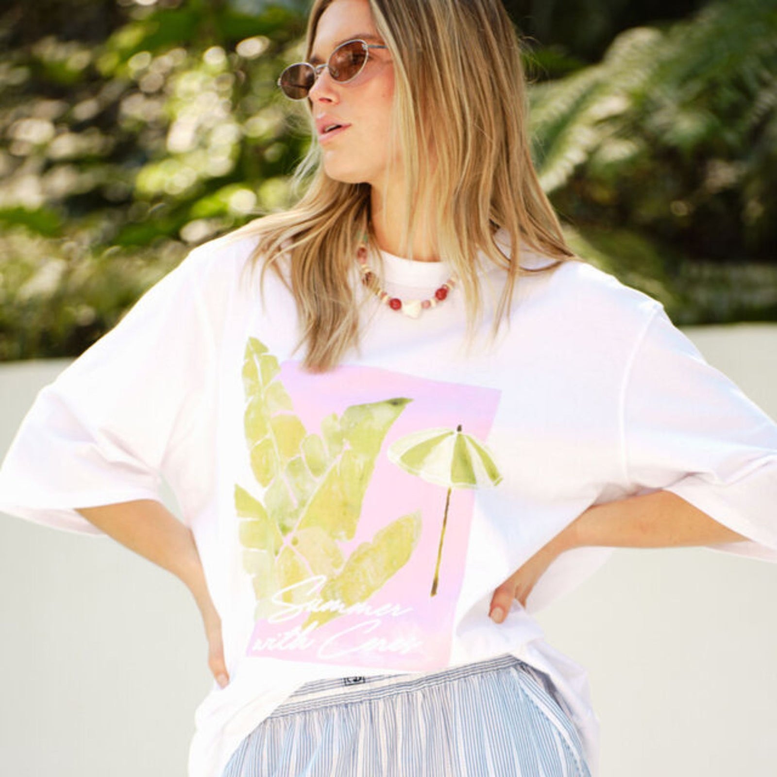 Liv Oversized Tee Coastal Leaves