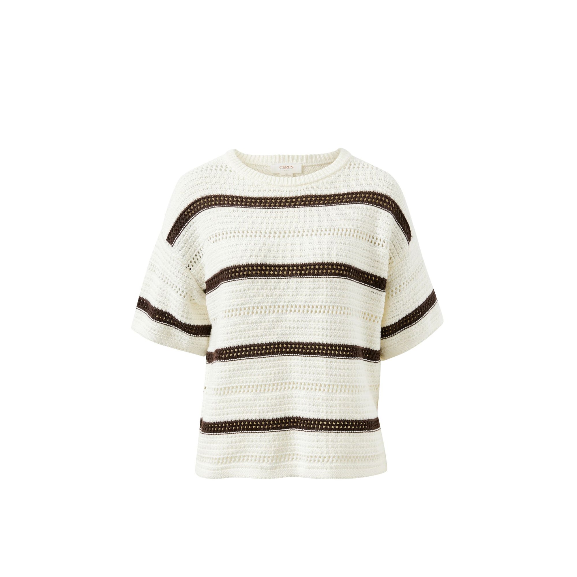 Nellie Boxy Knit Tee Brunette Wide Stripe