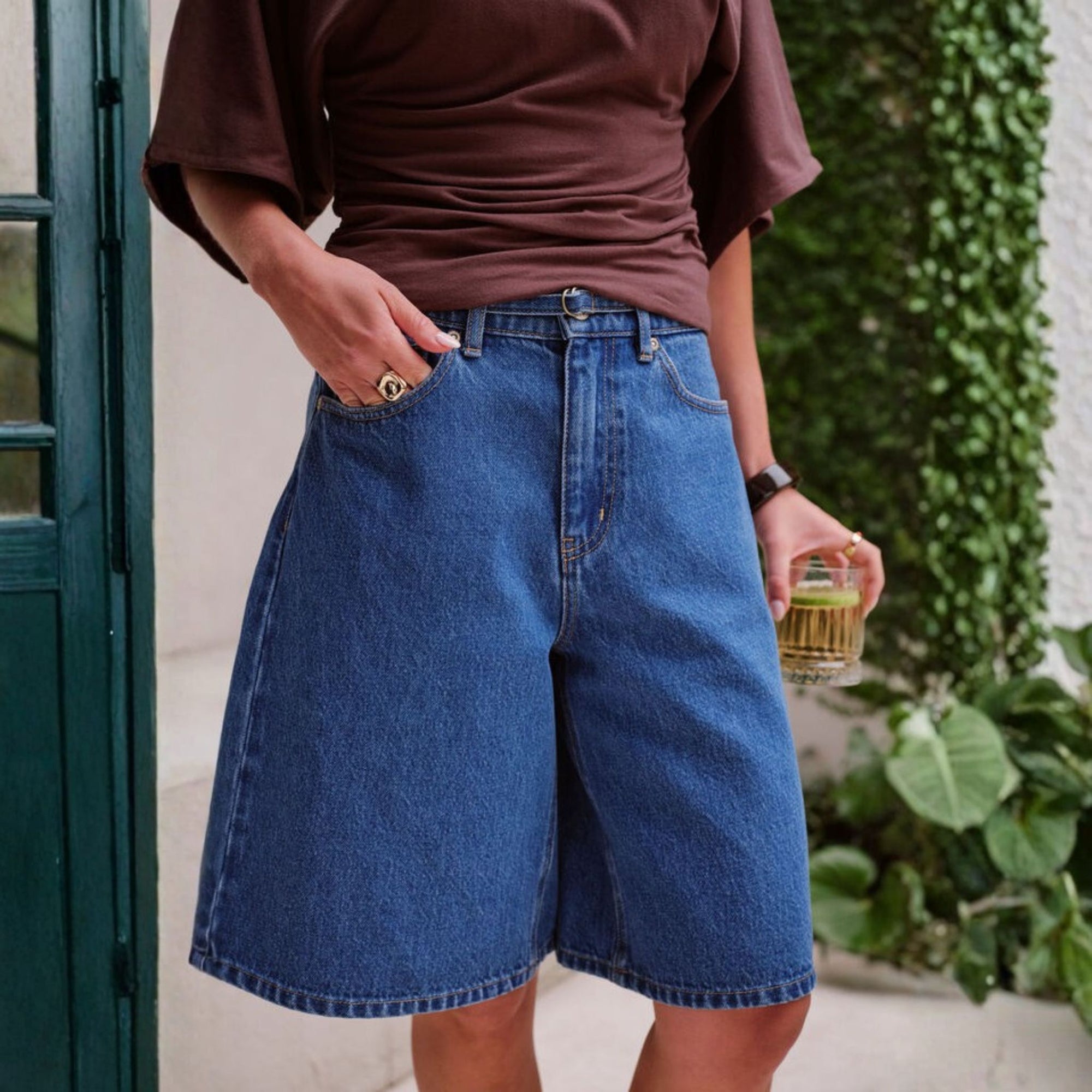 Olive Belted Denim Short