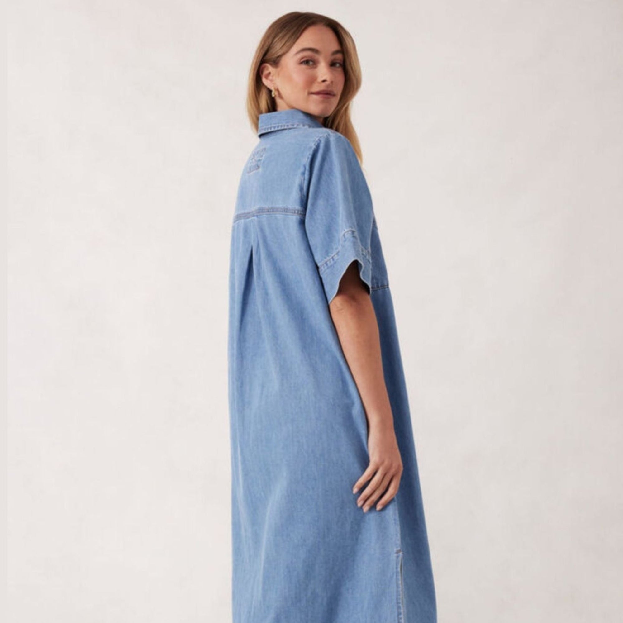 Short Sleeve Yoke Detail Midi Dress